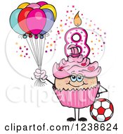 Poster, Art Print Of Caucasian Pink Girls Eighth Birthday Cupcake With A Soccer Ball And Balloons