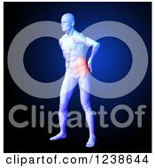 Clipart Of A 3d Medical Man Model With Red Back Pain Over Blue Royalty Free Illustration