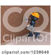 Poster, Art Print Of 3d Blue Android Construction Robot Plastering A Wall