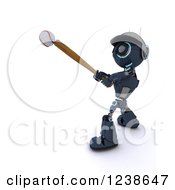 Poster, Art Print Of 3d Blue Android Robot Batting At A Baseball Game 2