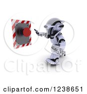 Clipart Of A 3d Robot About To Push A Red Button Royalty Free Illustration