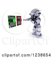 Clipart Of A 3d Robot Choosing Over Buttons Royalty Free Illustration