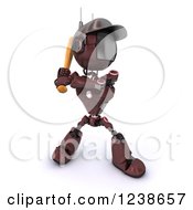 Poster, Art Print Of 3d Red Android Robot Batting At A Baseball Game