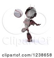 Clipart Of A 3d Red Android Robot Pitching At A Baseball Game 2 Royalty Free Illustration