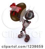 Poster, Art Print Of 3d Red Android Robot Holding Up A Chocolate Easter Egg
