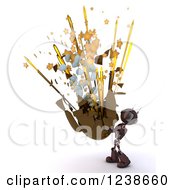Clipart Of A 3d Red Android Robot Holding Up An Exploding Chocolate Easter Egg Royalty Free Illustration