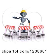 3d Blue Android Construction Robot Gesturing Behind Barriers