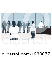 Clipart Of A Silhouetted People At An Event With Catering Waiters Royalty Free Vector Illustration