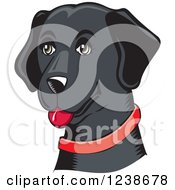 Woodcut Happy Black Lab Dog With A Red Collar