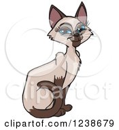 Clipart Of A Blue Eyed Female Siamese Cat Sitting Royalty Free Vector Illustration