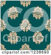 Poster, Art Print Of Seamless Tan And Teal Damask Background Pattern