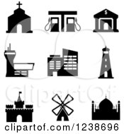 Clipart Of Black And White Building Icons Royalty Free Vector Illustration