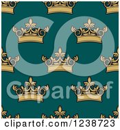 Poster, Art Print Of Seamless Background Pattern Of Gold Crowns On Teal