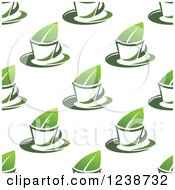 Clipart Of A Seamless Background Pattern Of Tea Cups And Leaves Royalty Free Vector Illustration