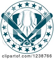 Poster, Art Print Of Baseball Over A Plate With Teal Crossed Bats In A Star Circle