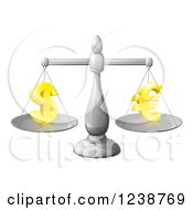 Clipart Of A 3d Silver Scale Weighing Golden Dollar And Euro Symbols Royalty Free Vector Illustration