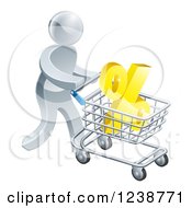 3d Silver Man Pushing A Percent Symbol In A Shopping Cart