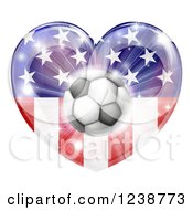 Poster, Art Print Of 3d Soccer Ball Over An American Flag Heart And Burst Of Fireworks