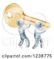 3d Silver Men Carrying A Giant Key To Success