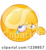 Clipart Of A Sad Yellow Smiley Emoticon Wiping A Tear Royalty Free Vector Illustration