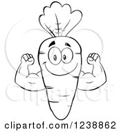 Clipart Of A Black And White Strong Carrot Flexing His Arms Royalty Free Vector Illustration