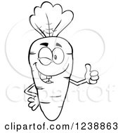 Clipart Of A Black And White Happy Carrot Winking And Giving A Thumb Up Royalty Free Vector Illustration