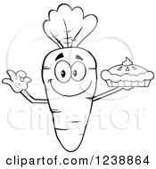 Clipart Of A Black And White Happy Carrot Holding A Pie Royalty Free Vector Illustration