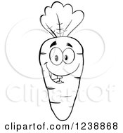 Clipart Of A Black And White Happy Carrot Royalty Free Vector Illustration