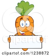 Clipart Of A Happy Orange Carrot Holding A Blank Sign Royalty Free Vector Illustration