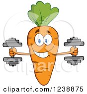 Poster, Art Print Of Happy Orange Carrot Working Out With Dumbbells