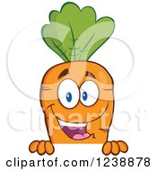 Clipart Of A Happy Orange Carrot Over A Sign Royalty Free Vector Illustration by Hit Toon