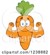 Clipart Of A Strong Orange Carrot Flexing His Arms Royalty Free Vector Illustration