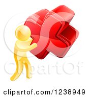 Poster, Art Print Of 3d Gold Man Carrying A Giant Red Cross X