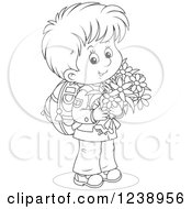 Poster, Art Print Of Black And White School Boy Carrying Flowers