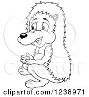 Clipart Of A Black And White Hedgehog Sitting And Gesturing Royalty Free Vector Illustration by dero