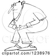 Clipart Of An Outlined Man Wincing After Being Kicked In The Groin Royalty Free Vector Illustration