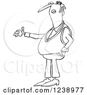 Clipart Of An Outlined Man Gesturing And Explaining Royalty Free Vector Illustration