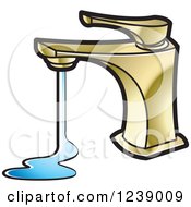 Clipart Of A Running Gold Faucet Royalty Free Vector Illustration