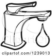 Clipart Of A Dripping Black And White Faucet Royalty Free Vector Illustration by Lal Perera