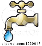 Clipart Of A Dripping Gold Faucet Royalty Free Vector Illustration