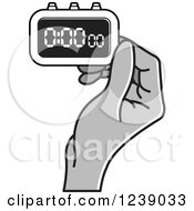 Poster, Art Print Of Gray Hand Holding A Digital Stopwatch