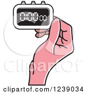 Poster, Art Print Of Caucasian Hand Holding A Digital Stopwatch