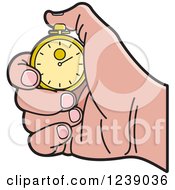 Caucasian Hand Holding A Gold Stopwatch