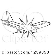 Clipart Of A Black And White Breaking Commercial Airliner Plane Royalty Free Vector Illustration