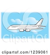 Poster, Art Print Of Black And White Commercial Airliner Plane In A Blue Sky