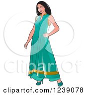 Poster, Art Print Of Woman Modeling A Turquoise And Gold Frock Dress