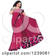 Clipart Of A Beautiful Indian Woman Modeling A Pink Saree Dress Royalty Free Vector Illustration by Lal Perera