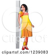 Clipart Of A Woman Modeling A Yellow Frock Dress Royalty Free Vector Illustration by Lal Perera