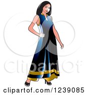 Poster, Art Print Of Woman Modeling A Blue And Gold Frock Dress