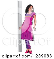 Clipart Of A Woman Modeling A Purple Frock Dress Royalty Free Vector Illustration by Lal Perera